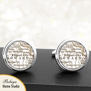 Kaart Manchetknopen Ellicot City Maryland handgemaakte Cuff Links stadstaat kaarten MD Groomsmen bruiloft partij vaders vaders mannen