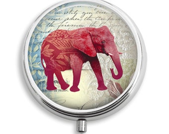 Pill Case Textured Red Elephant Case Trinket Box Vitamin Holder Medicine Box Mint Tin Gifts For Her