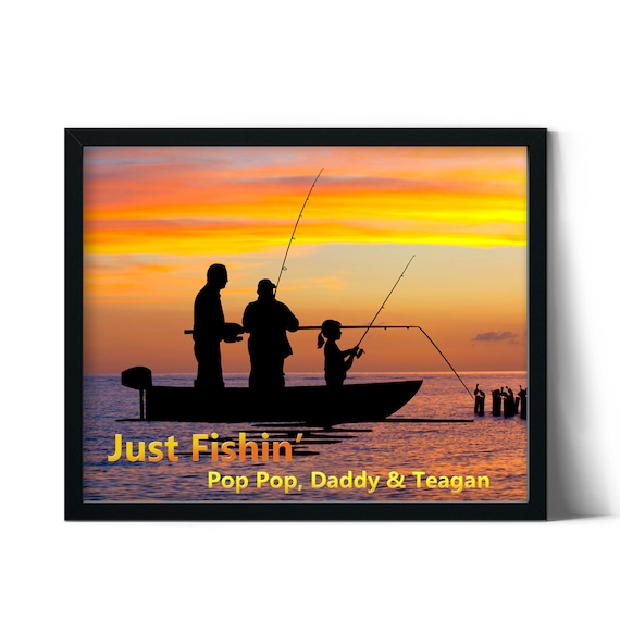 Just Fishin' / Personalized Father Grandfather Daughter Fishing At Sunset  Giclee Print / Wall Art / Fathers Day Dad Gifts