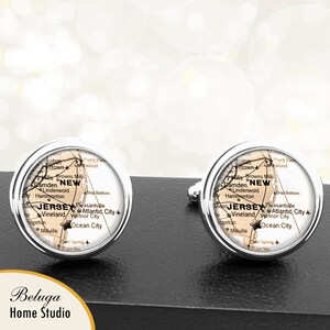 Kaart van manchetknopen NJ kust handgemaakte Cuff Links VS stadstaat kaarten New Jersey Groomsmen bruiloft partij vaders vaders mannen