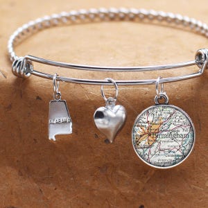 Birmingham Alabama carte Charm Bracelet état de AL bracelet manchette Bracelet carte Vintage bijoux en acier inoxydable Bracelet cadeaux pour elle