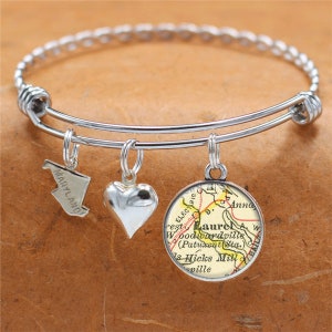 Maryland Map Bracelet / Laurel MD / Charm Bracelet / Vintage Map Jewelry / Bridesmaid Birthday Graduation Gifts For Her