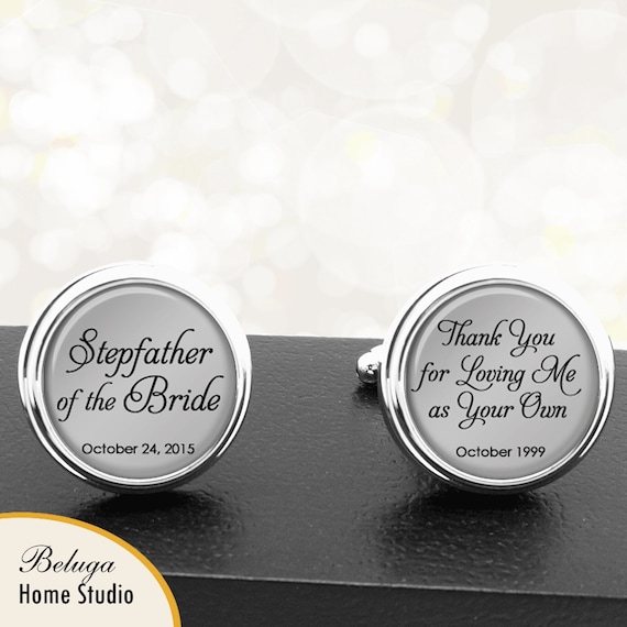 Stepfather Picture Grey Wedding Cufflinks with Black Pouch