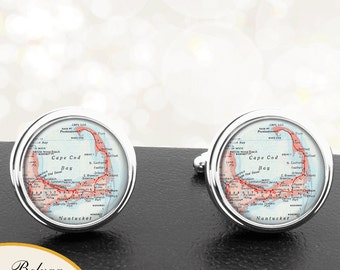 Map Cufflinks Cape Cod MA Cuff Links State of Massachusetts for Groomsmen Wedding Party Fathers Dads Men