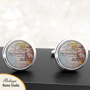 Kaart van manchetknopen San Francisco Redwood San Mateo San Rafael CA handgemaakte Cuff Links VS stadstaat Maps Californië