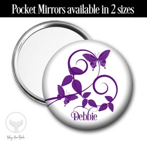 Personalized Mirror, Butterfly Swirls, Butterflies, Bridesmaid Gifts, Holiday Gift, Choose Pocket Mirror, Purse Hook or Compact Mirror