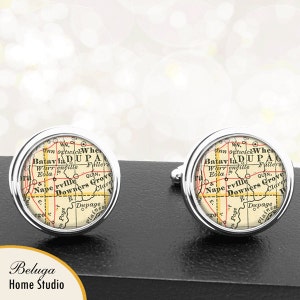Kaart van manchetknopen Illinois Naperville Downers Grove handgemaakte Cuff Links stadstaat Maps IL Groomsmen huwelijksgeschenken vaders vaders mannen voor hem
