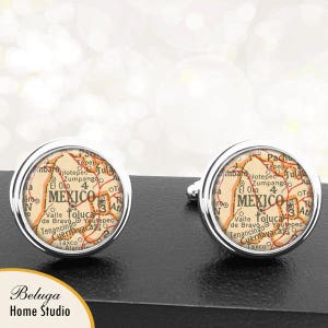 Kaart Manchetknopen Mexico-stad Mexico handgemaakte Cuff Links Mexicaanse stad kaarten Groomsmen bruiloften vaders vaders