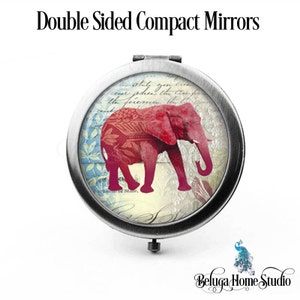 Compact Mirror Boho Red Elephant Pocket Mirror Cosmetic Mirror  Purse Mirror Bridesmaid Gifts