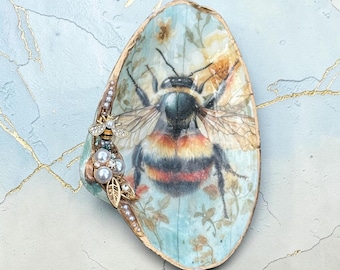 Süße Biene handgemachte Muschel Schmuck / Schmuckschale, Ringschale, Muschelschale, Küstendekor, Muschelkunst, sonnige Tage