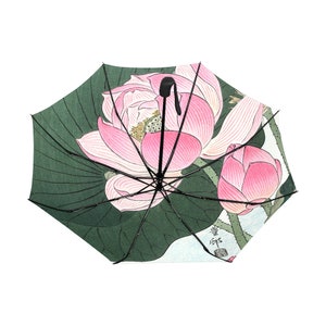 Rain Umbrella / Famous Artists Pink Flowers Ohara Koson / Japanese / Anti UV Automatic Premium Umbrella with Outside or Underside Printing image 2