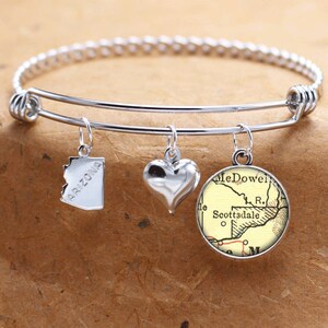 Scottsdale Arizona Map Charm Bracelet State of AZ Bangle Cuff Bracelet Vintage Map Jewelry Stainless Steel Bracelet