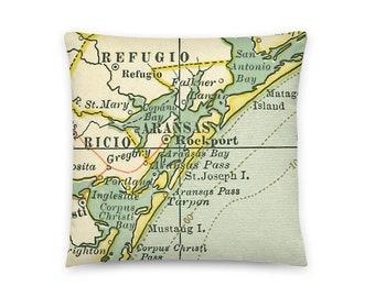 Texas Map Pillows / Rockport TX Throw Pillow / State City Maps Home Decor / Custom Map Pillows / Housewarming / New Home / Wedding Gifts