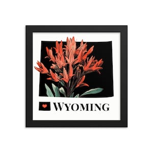 Impression d'art Wyoming, Fleur de l'État, Pinceau indien, Impression encadrée, Cadeaux carte WY, Décoration d'intérieur, Art mural, Cadeaux de mariage, Cadeaux immobiliers