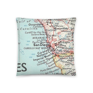 San Diego California Vintage Map Pillows / CA Map Gifts / Decoración del hogar / Housewarming / Incluye inserto / Cuadrado o lumbar