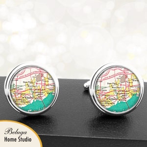 Kaart van manchetknopen New York Babylon Long Island handgemaakte Cuff Links VS stadstaat kaarten New York Groomsmen bruiloft partij vaders
