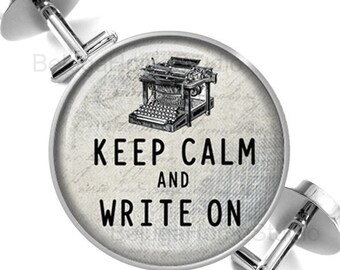 Cufflinks Typewriter Keep Calm and Write On Groomsmen Wedding Party Fathers Dads Men