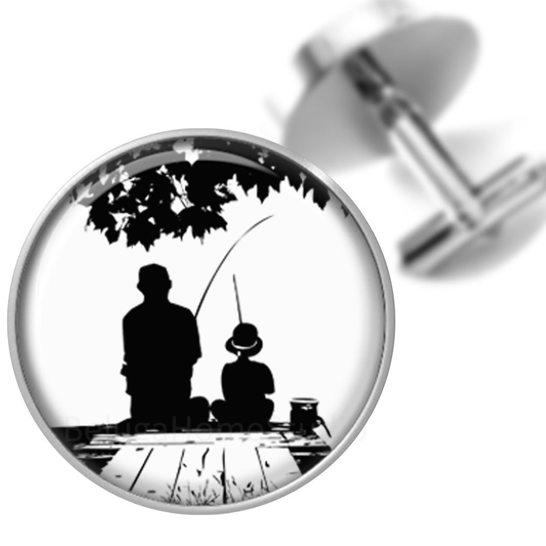 Cufflinks Fishing on the Dock With Dad Silhouette Handmade Cuff Links