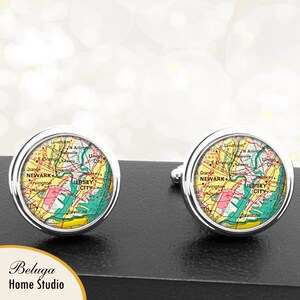 Kaart van manchetknopen Jersey City en Newark NJ handgemaakte Cuff Links VS stadstaat kaarten New Jersey Groomsmen bruiloft partij vaders vaders mannen