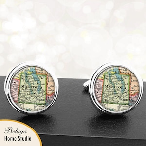 Kaart Manchetknopen Manitoba provincie Canada Winnepeg handgemaakte Cuff Links Canadese stad kaarten Groomsmen bruiloften vaders vaders