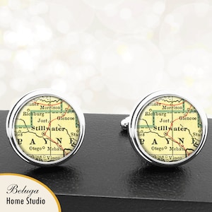 Kaart van manchetknopen Stillwater, OK handgemaakte Cuff Links stadstaat Maps Oklahoma Groomsmen bruiloft partij vaders vaders mannen