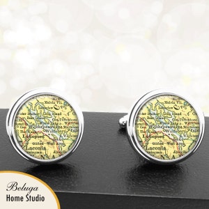 New Hampshire Cufflinks / Map Cuff Links / Lake Winnipesaukee / Wedding Cufflinks / Gifts For Groomsmen Groom Best Man Anniversary Men  / NH