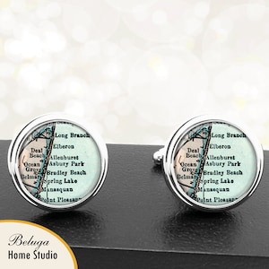Kaart van manchetknopen Asbury Park NJ handgemaakte Cuff Links VS stadstaat kaarten New Jersey Groomsmen bruiloft partij vaders vaders mannen