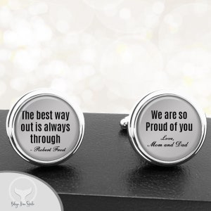 Personalized Cufflinks Quotes Frost The Best Way Out Handmade Cuff Links Grooms Men Son Graduation Gift From Mom Dad / From Parents To Son