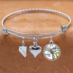 Nevada Map Bracelet / Henderson NV / Custom Map Charm Bracelet / Vintage Map Gioielli / Mappa Regali / Cartovania Compleanno Laurea
