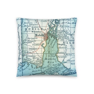 Mobile Alabama Map Pillow / City State AL Throw Pillow / Home Decor / Custom Map Pillows / Housewarming Wedding Gifts