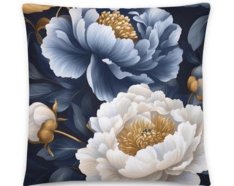 William Morris Kissen Pfingstrosen, weiß blaue Blumen, Dekokissen, Sofa oder Stuhl Akzent, Einweihungsgeschenk, Wohnkultur, Einlage inklusive