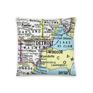 Detroit Michigan mapa almohada / almohada de lanzamiento / MI mapas de la ciudad del estado decoración de la casa / almohadas personalizadas / housewarming nuevo hogar boda regalos viaje