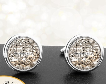 Map Cufflinks Dorchester MA Cuff Links State of Massachusetts for Groomsmen Wedding Party Fathers Dads Men