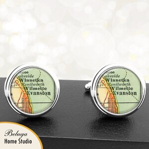 Map Cufflinks Evanston Illinois Handmade Cuff Links City State Maps IL Groomsmen Wedding Party Fathers Dads Men