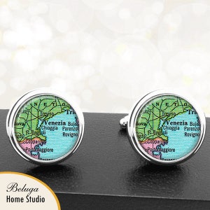 Kaart Manchetknopen Venezia Vintage handgemaakte Cuff Links Italiaanse stad Italië kaarten Europa Groomsmen bruiloften vaders vaders