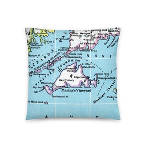 Martha&#39;s Vineyard Massachusetts Map Pillow / Custom Throw Pillow / MA State City Maps Home Coastal Decor / Housewarming Wedding Gift