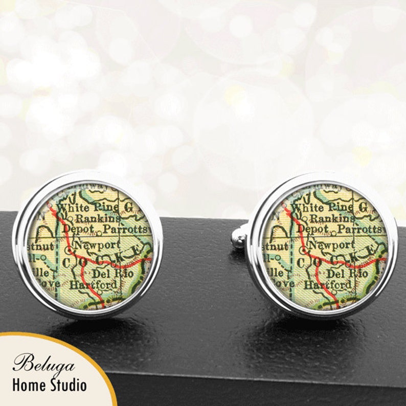 Cufflinks Newport TN Handmade Map Cuff Links City Antique Maps Tennessee University Town Groomsmen Wedding Fathers Dads Men Graduation