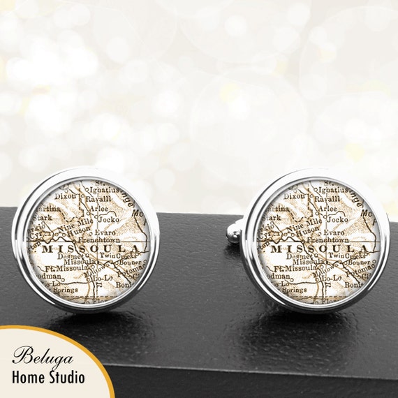 Map Cufflinks Missoula MT Antique Map Cuff Links Handmade USA City Cuff Links State of Montana