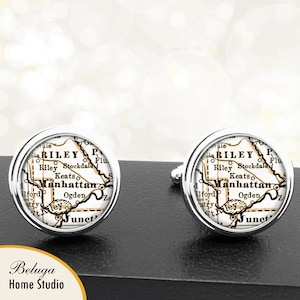Manschettenknöpfe Manhattan KS handgemachte Cuff Links Stadtstaat Karten Kansas Trauzeugen Hochzeit Partei Väter Väter Männer Karte