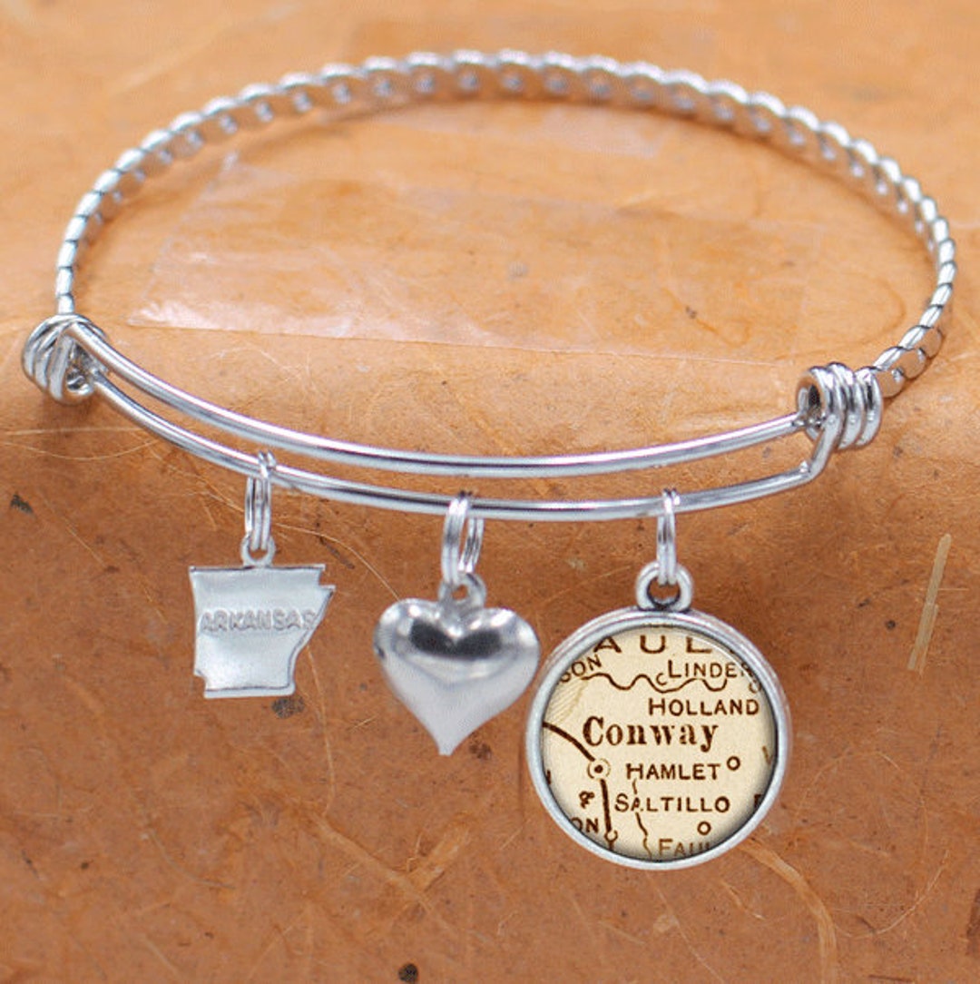 Arkansas Map Bracelet / Conway AR / Charm Bracelet / USA States / Map ...