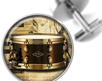 Drum on Music Grunge Background Cufflinks Groomsmen Wedding Party Fathers Dads Men