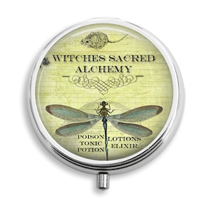 Pill Box Pill Case Witches Sacred Alchemy With Dragonfly and Rat Pill Holder Pill Container Trinket Box Vitamin Holder Medicine Box