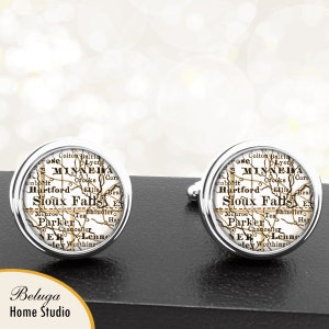 Cufflink Sioux Falls SD handgemaakte Cuff Links stadstaat kaarten South Dakota Groomsmen bruiloft partij vaders vaders mannen
