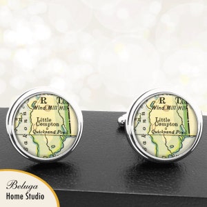 Boutons de manchette carte Rhode Island / Little Compton RI / carte cadeau manchette garçons d’honneur mariages fêtes des pères les papas hommes Graduation cadeaux pour les hommes