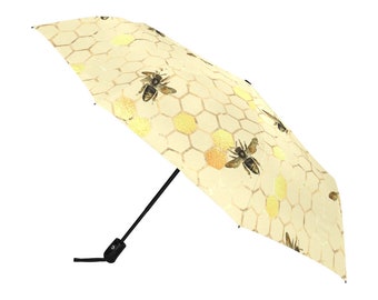 Rain Umbrella / Bees and Sunflowers / Yellow Flowers / Anti UV Automatic Premium Umbrella / Outside or Underside Printing