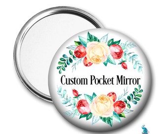 Espejo de bolsillo personalizado con su arte de logotipo de fotos o cualquier diseño de mi tienda - 2 tamaños disponibles 2.25 pulgadas y 3.5 pulgadas