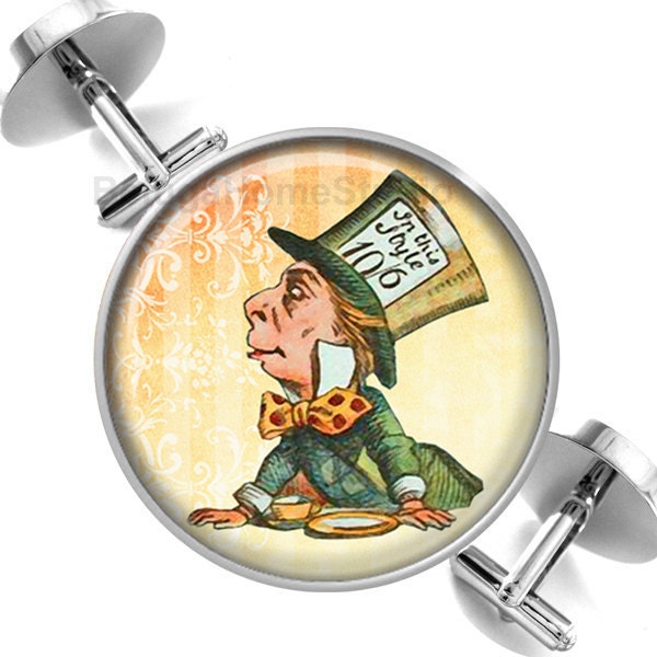 Cufflinks Alice in Wonderland The Mad Hatter Groomsmen Wedding Party Fathers Dads Men