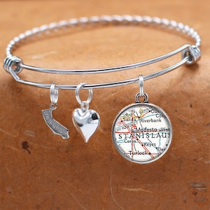 Californië kaart armband / Modesto CA / bedelarmband / Vintage kaart sieraden / bruidsmeisje verjaardag afstuderen geschenken voor haar