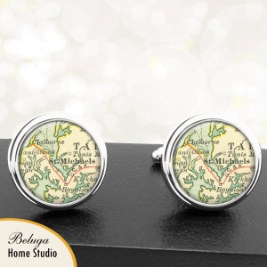 Manchetknopen St Michaels Maryland handgemaakte Cuff Links stadstaat kaarten MD Groomsmen bruiloft partij vaders vaders mannen