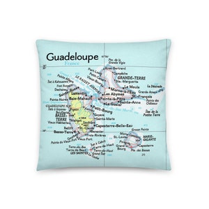 Guadeloupe Caribbean West Indies Islands Map Pillow / Custom Vacation Honeymoon Anniversary Wedding Gifts / Tropical Beach Coastal Decor